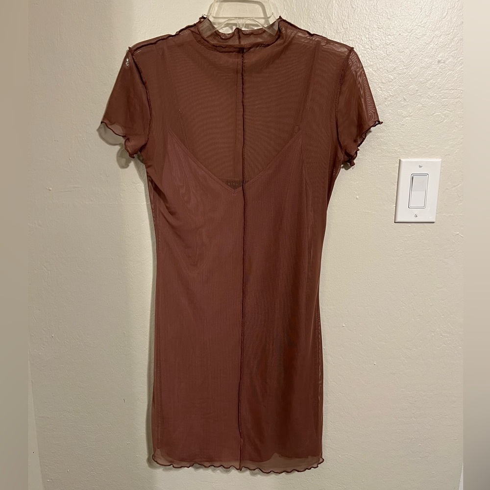 Mauve Mesh Ruffle Midi Dress